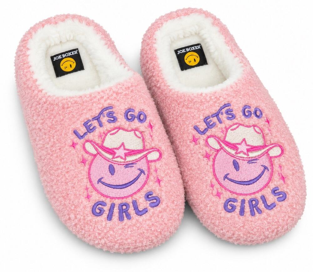 Joe Boxer Women’s Pink “Let’s Go Girls” Cowboy Slippers Size Small NWT